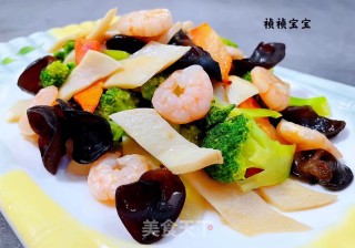 #快手小炒#西兰花杏鲍菇木耳炒虾仁步骤15