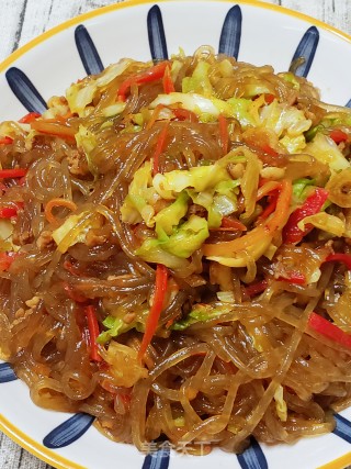 家常美味包菜肉末炒粉条步骤13