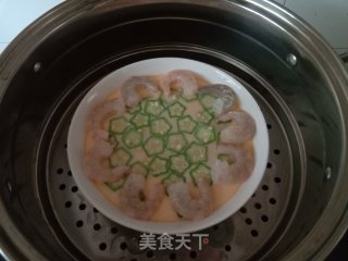 虾仁秋葵蒸鸡蛋步骤8