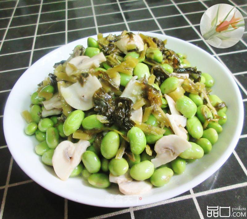 咸菜蘑菇炒毛豆