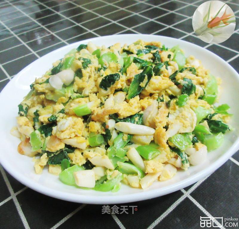海鲜菇菜芯炒鸭蛋