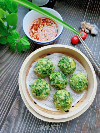 蒸茼蒿丸子步骤8