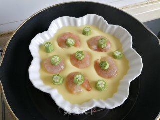 虾仁秋葵蒸鹅蛋步骤7