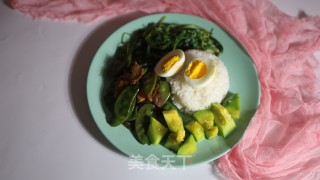 扁豆炒五花肉盖烧饭步骤10
