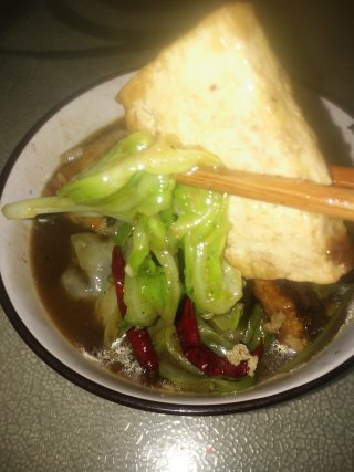 香煎豆腐烧手撒包菜步骤14