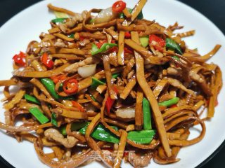 肉丝韭菜炒豆腐丝步骤8