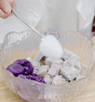 爸爸糖吐司的创意吃法|低脂紫薯芋泥爆浆蛋糕步骤4